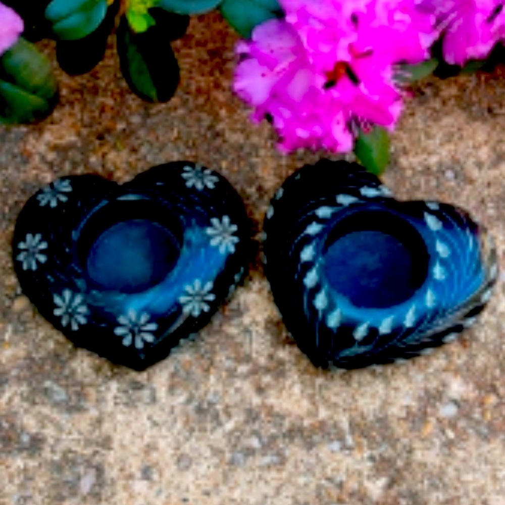 ETCHED MARBLE TEA LIGHT CANDLE HOLDERS HEART SHAPED